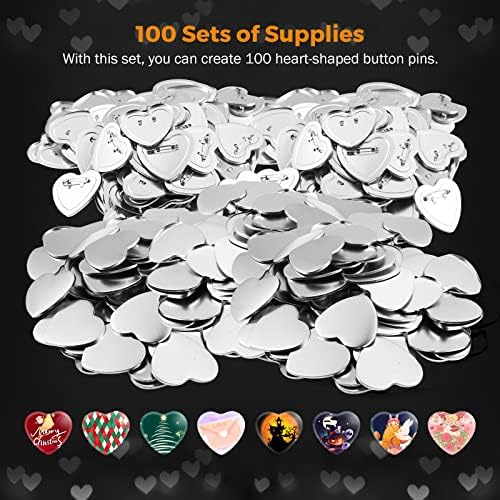 BEAMNOVA 100 Sets of Heart-Shaped Metal Button Supplies for Pin Maker