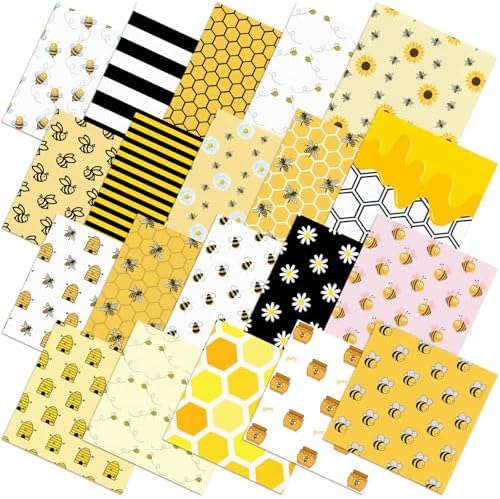 HunnmingRe 20 Pcs 10''x10'' Bee Sunflower Quilting Fabric Squares