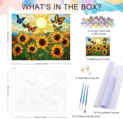 Natuyalo Sunflower Butterfly Paint by Numbers Kit for Adults Beginner, Sunset Landscape Adult Paint by Number Kits on Canvas, DIY Acrylic Painting Kit for Home Wall Decor 16x20 Inch