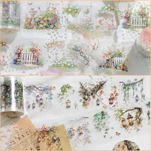 6PCS Floral Washi Tape Stickers PET Tape Stickers for Journaling Botanical Flower Decorative Tapes for Crafts Scrapbooking Junk Journal Supplies Bullet Journaling (Flower 1)