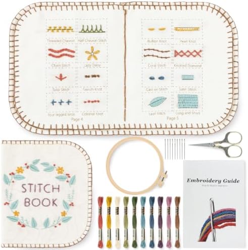 HEAMODON Embroidery Stitch Book Kit for Beginners, Hand Embroidery Kits for Adults, Embroidery Book Kit for Beginners