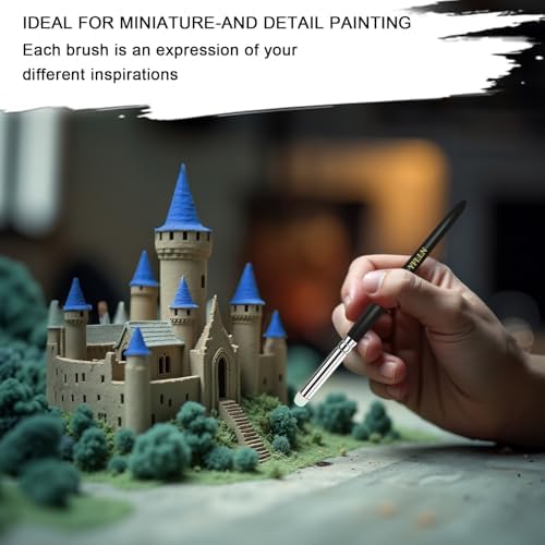 Dry Brush Miniature Painting Drybrush Set, 5 Sizes (#1, #2, #3, #4, #5) Animal Hair Brushes for Advanced & Professional Art, Black