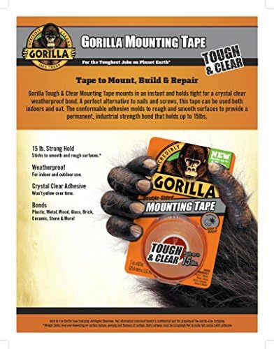 Gorilla Tough & Clear Double Sided Mounting Tape, 1" x 60", Clear, (Pack of 6)