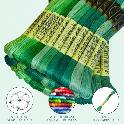 Blue Green Gradient Color Embroidery Floss - Cross Stitch Threads - Friendship Bracelets Floss - Crafts Floss - 14 Skeins Per Pack Embroidery Floss