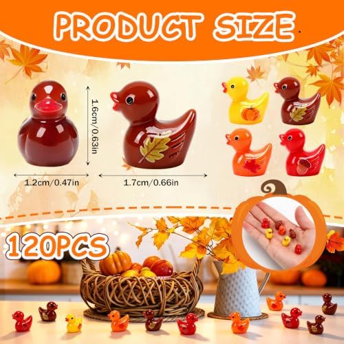 JUNEBRUSHS 50Pcs Fall Mini Resin Ducks Thanksgiving Miniature Figures