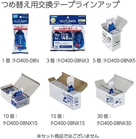 KOKUYO Glue Tape for Scrapbooking, 52.5 Ft x 0.33 in Double Sided Tape Roller for Crafts, Blue Dot Pattern Tape Runner, Adhesive Scrapbook Supplies. Japan Import (TA-DM400-08)