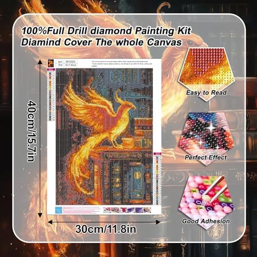 GOUOYANA Phoenix Diamond Art Kits for Adults, Full Drill Book Phoenix Diamond Painting Kits for Beginners, DIY Full Rhinestone 5D Diamond dots (Gemstone Craft), Home Wall Decoration (12x16 inch)