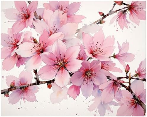 TAOPAOLAB Beauty Blooming Paint by Numbers Kit for Adults - DIY Pink Cherry Blossom Branch Painting on Canvas 16x20 Inches, Acrylic Paint Set,Suitable for Beginners,Art for Decoration