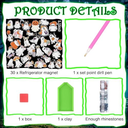 Motipuns 30 Pcs Halloween Diamond Art Magnets, Scary Ghost Fridge Decor