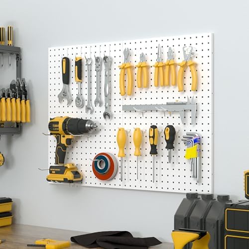 Spampur Peg Board, 4 Pack Metal Pegboard Panels with 50 Hooks