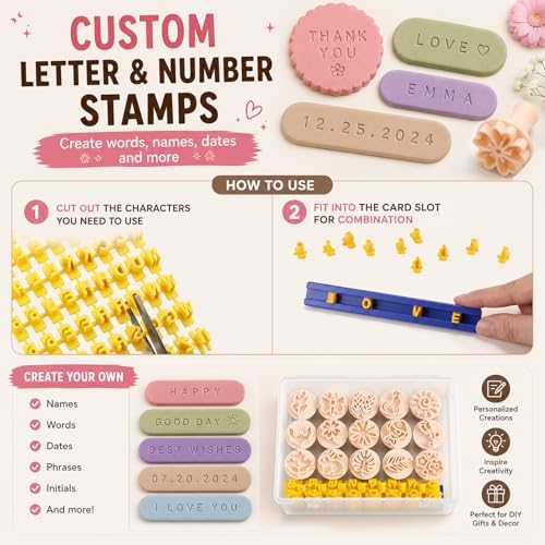 30 Pcs Clay Pottery Stamps with 72 Characte Letter Stamps Set