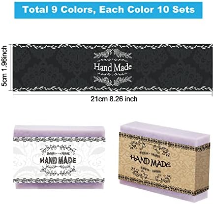 PH PandaHall 90pcs Wrap Paper Tape, 9 Style Vintage Band Label Crafts Wrapper Sleeves Covers Vertical Tags for Handmade Soap Lotion Bars Bath Gift Wrapping, 21x5cm/8.5x1.9 inch
