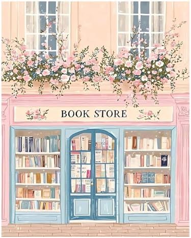 bleihum Pink Bookstore Adult Paint by Number Kits on Canvas 16x20inch