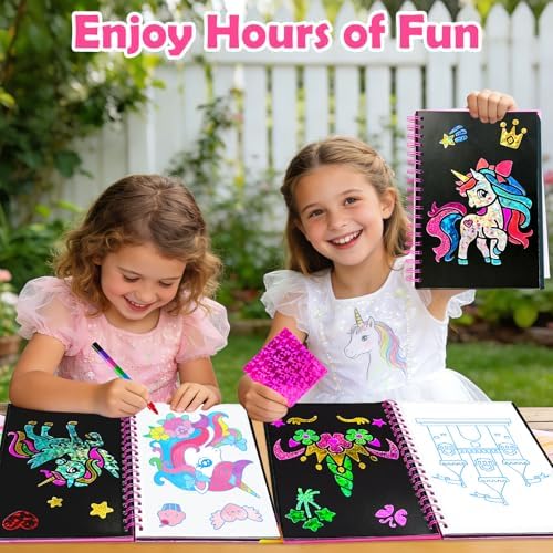 FUNNYB&G Foil Art Craft Kit for Kids, Sparkly Birthday Gift Toy for Girls | No Mess, Kids Ages 4-10 Create Sparkling Artwork, A Creative Gift for Birthdays, Holidays, Travel Activities,Screen-Free Fun