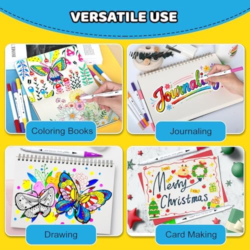 TANMIT 72 Dual Brush Markers for Adult Coloring Books | No Bleeding, Dual Tip Art Markers Set with Fine and Brush Tip Pens for Journaling Sketch Hand Lettering