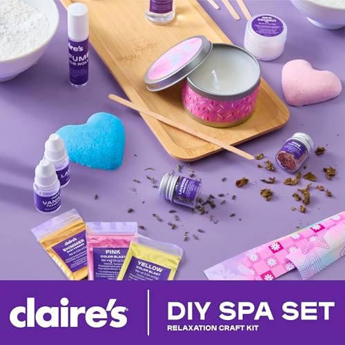 Claire’s DIY Bath Bomb & Scented Candle Making Set, 32-Piece Spa Craft Kit, Make Your Own Soothing Oils & Perfume Fragrance, Kids Toys, Science Beauty Project Activity, Arts & Crafts Gift for Ages 6+