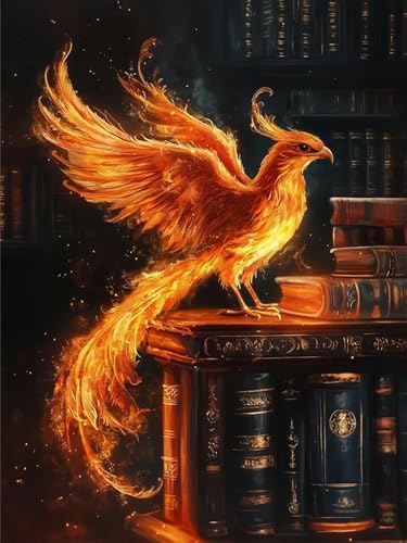 GOUOYANA Phoenix Diamond Art Kits for Adults, Full Drill Book Phoenix Diamond Painting Kits for Beginners, DIY Full Rhinestone 5D Diamond dots (Gemstone Craft), Home Wall Decoration (12x16 inch)