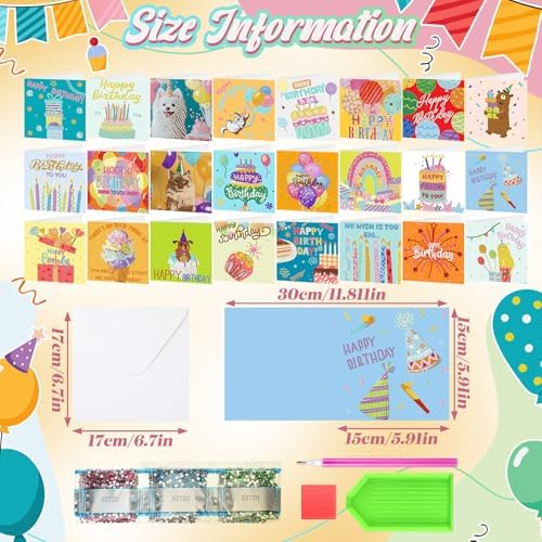 Saillong 24 Pack Happy Birthday Diamond Art Card with Envelopes