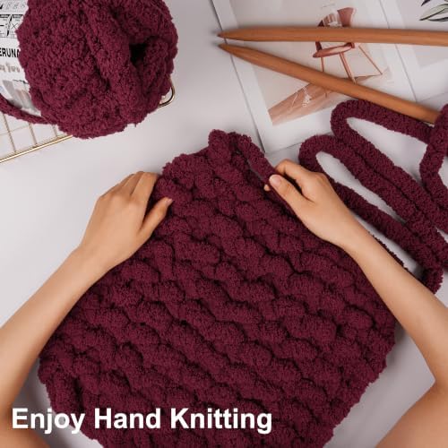 Chunky Yarn for Hand Knitting, #10 Chunky Blanket Chenille Yarn, Large Bulky Thick Jumbo Yarn, Super Chunky Knit Yarn for Crocheting, 8 Skein (8 oz 22 yds Each Skein), Burgundy