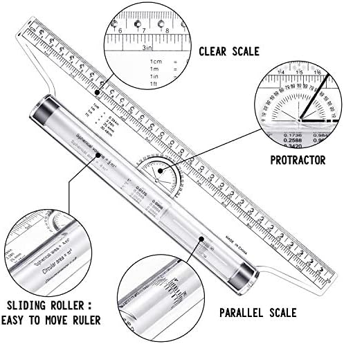 Frienda 2 Pieces Plastic Rolling Ruler Parallel Drafting,12 Inch