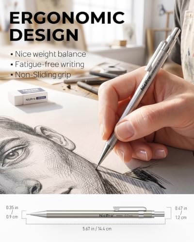 Nicpro 4 Pack Mechanical Pencil 0.7mm, MB1000 Metal Mechanical Pencil Set