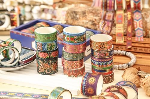 20 Rolls Chinese Style Washi Tape Set, Ancient Palace Pattern Decorative Masking Tapes with Gold Foil, Various Sizes for Craft, Scrapbook, DIY, Gift Wrapping (31-Crimson Glow Majesty)