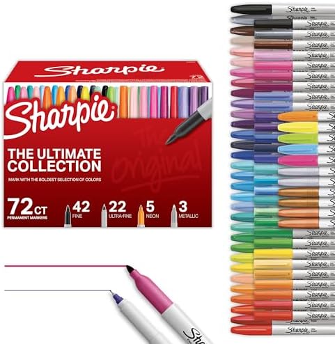 Sharpie Permanent Markers, Ultimate Collection, Ultra Fine And Fine Tip Markers, Assorted Colors, 72 Count - Classroom, Teacher Supplies, Arts & Crafts, Bulk Marker Set