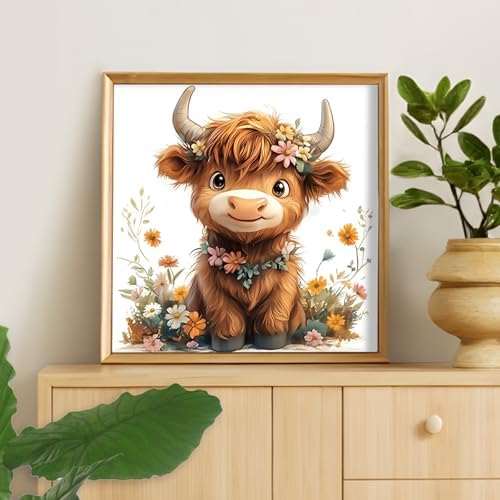 Framed Paint by Numbers Kit for Adults Beginner, Highland Cow Easy Paint by Numbers with Frame, Highland Cow Acrylic Adult Painting by Number Kits on Canvas Framed for Gift Home Decor 12x12 Inch