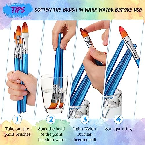 Sherr 48 Pcs Paint Brush Set Bulk Acrylic Brush Wood Paint for Detail Art Crafts Kids Artist Adult Watercolor Oil Face Body(1.1, 1, 0.8, 0.7 Inch,Filbert Style)