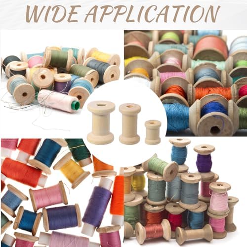 30 Pcs Wooden Spools, 3 Sizes Natural Wooden Spools for Crafts, Unfinished Empty Bobbins for Sewing Embroidery Machines, Wire Weaving, Thread Cord Ribbon Organizer, Arts Crafts DIY Textile Projects