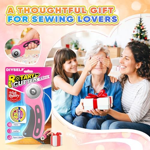 DIYSELF Rotary Cutter, Sharp Rotary Cutters for Fabric, 45 mm Quilting Cutter with Safety Lock, Fabric Cutter, Craft Supplies Sewing Tools, Mat Cutter Blades Rotary Tool for Quilting Projects (Pink)