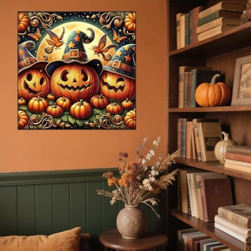 WNPOKN Halloween Pumpkin Diamond Art Kits for Adults 14 x 14inch