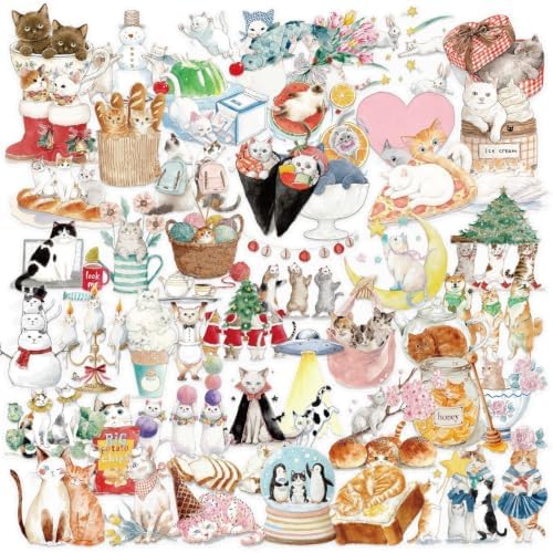 50PCS Transparent Cat Stickers, Fun Cute Cat Stickers | Waterproof Clear Cartoon Pet Stickers for Laptop, Water Bottle, Scrapbook, Guitar, Luggage, Cute Meme Kitten DIY Crafts