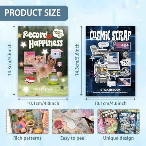 2in1 Cute Sticker Book 60 Sheets 1500 Plus Count Y2K Vintage Grunge