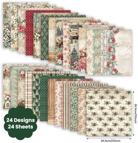 12in Vintage Christmas Scrapbook Paper Pad Pattern Origami Crafts Collage