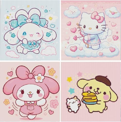 JAKI 4 Pack Diamond Art Kits for Adults,Cartoon Diamond Art 12x12inch