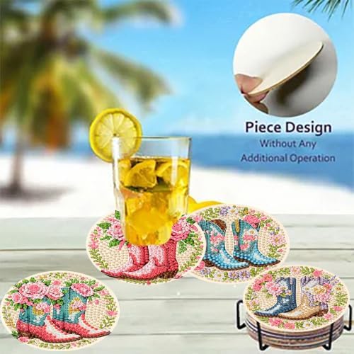 8 Pack Diamond Art Coasters, Boots Diamond Painting Coasters