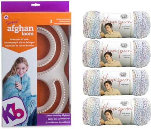 Authentic Knitting Board Afghan Knitting Loom & Knitting Kit with Yarn for Blankets (Afghan Loom with Yarn Kit)