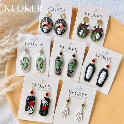 Keoker Halloween Polymer Clay Molds for Jewelry, Skull Polymer Clay Earring Molds, 5 Shapes Halloween 3D Silicone Molds