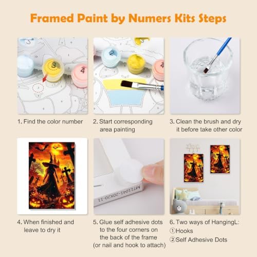 MOGTAA Halloween Paint by Numbers Kit for Adults Beginners with Frame, Witch Adult Paint by Number Kits on Canvas with Easel, Easy DIY Pumpkin Oil Painting Kits for Home Decor, 8x12in