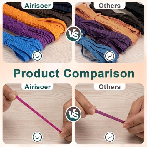 Airisoer Elastic Bands for Sewing 12 Rolls 1/4" x 4.4 Yards, Dark Colors