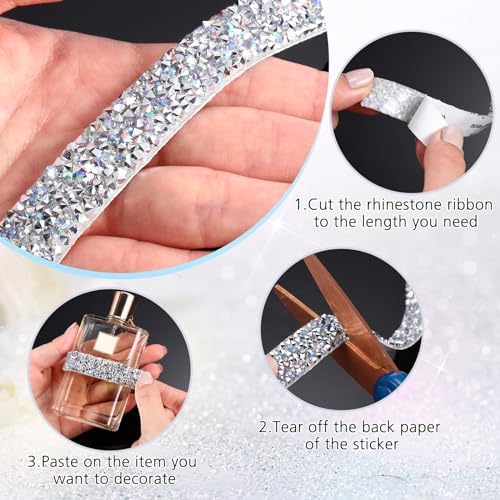 Xinnun 5 Rolls Rhinestone Ribbon,AB Color,0.59 Inch,Basic Style