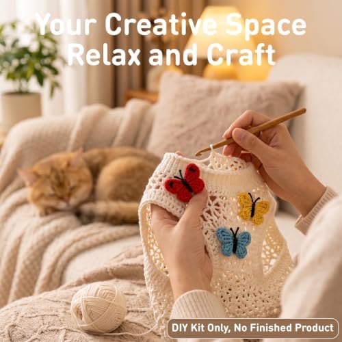 DIY Crochet Pet Clothes Kit for Beginners – Handmade Cat & Dog Sweater Knitting Craft Set with Yarn, Crochet Hook & Step-by-Step Instructions – Easy Beginner Crochet Pet Outfit Pattern Kit for Adults