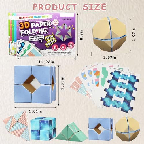 Foraineleyo 3D Paper Folding STEM Toys for Kids, Hands-On Math Origami Kit with 3D Flexible Models, Educational Geometry Craft Set Gifts for Boys Girls Ages 6-12