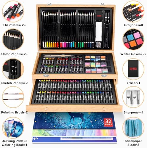 iBayam 150-Pack Deluxe Wooden Art Set Crafts Drawing Painting Kit