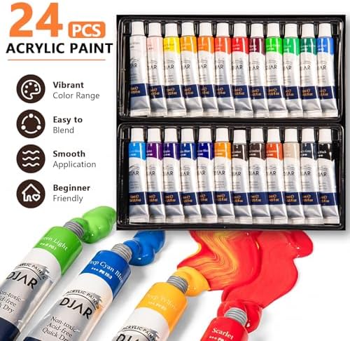 DJAR 87 Pcs Acrylic Paint Set with Tabletop Easel for Adults & Beginners | 24 Colors, Canvas, Brushes & Palette, Professional Art Supplies, Storage Box Ideal for Artists & Students