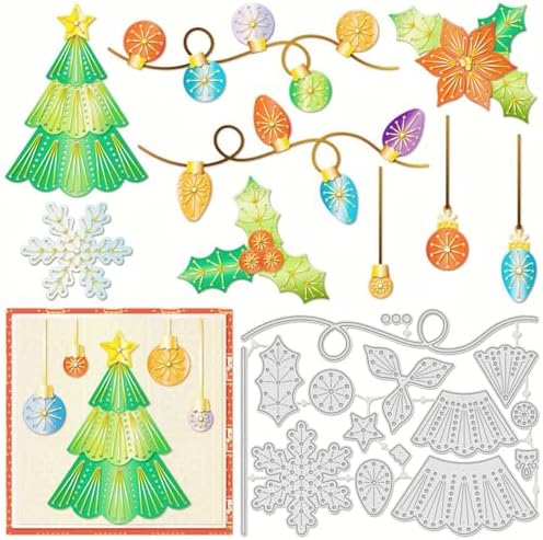 Lapoo Christmas Metal Cutting Die for Scrapbooking, 3D Backgrounds Frame Cutting Dies DIY Album Card Making Decor Paper Metal Die Cuts Party Wedding Decorations (Trees & Lights 5.7 x 4.3 in)