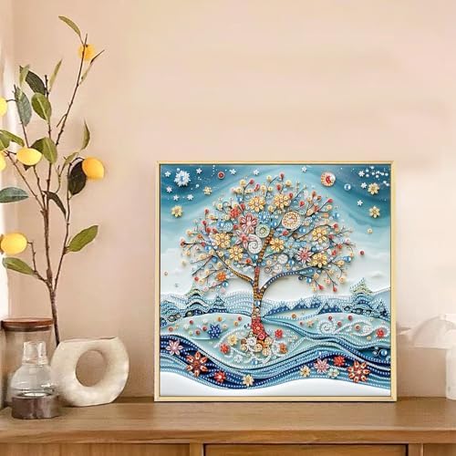 AiYuanzsh 5D Special Shape Diamond Art Kits for Beginners, Snowy Tree Diamond Painting Kits for Adults, Crystal Rhinestones Diamond Painting for Home Wall Decoration Gift 12×12 inch/30×30 cm