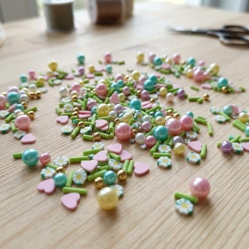 100G Polymer Clay Sprinkles for Crafts, Pastel Flower Heart Slices Embellishments for DIY Crafts Nail Art Supplies Cellphone Decoration Accessories (Light Green)