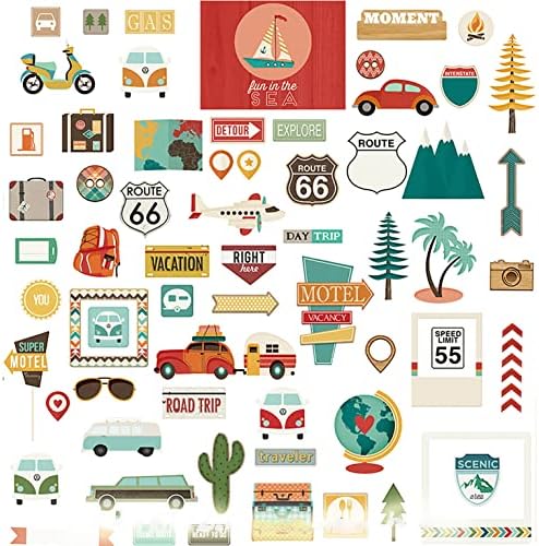 Doraking Foil Gold Paper Stickers, 65PCS Travel Themed Decoration for Scrapbook, Multicolored, Waterproof, Premium Adhesive Paper, Irregular Shaped, Holiday Travel Style